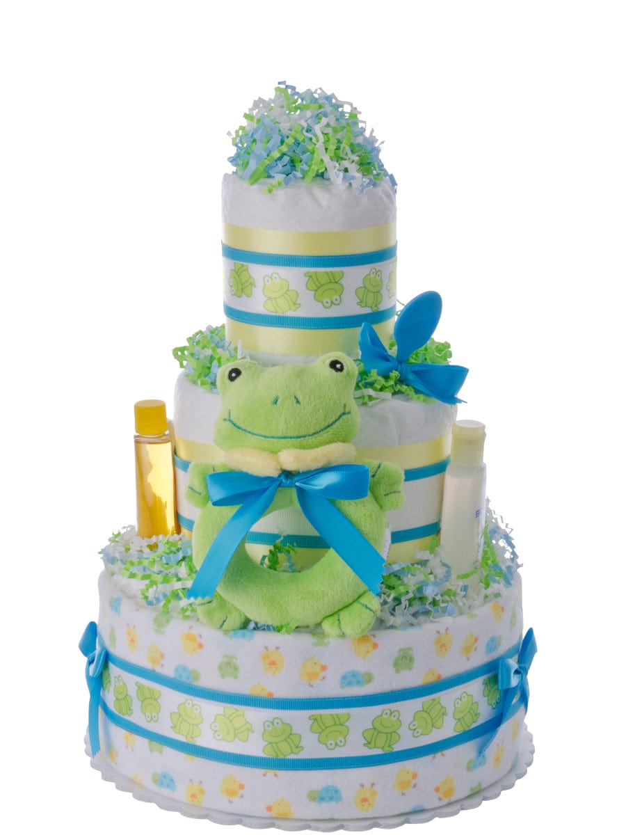 Lil&#39; Baby Cakes Lil Ribbit Green Frog Baby Diaper Cake