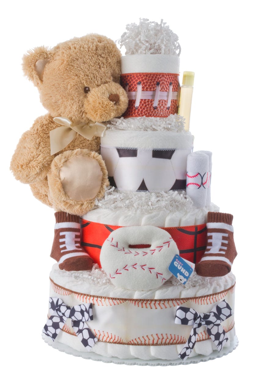 Lil' Sport Athlete Tier Diaper Cake exclusive at Lil' Baby Cakes