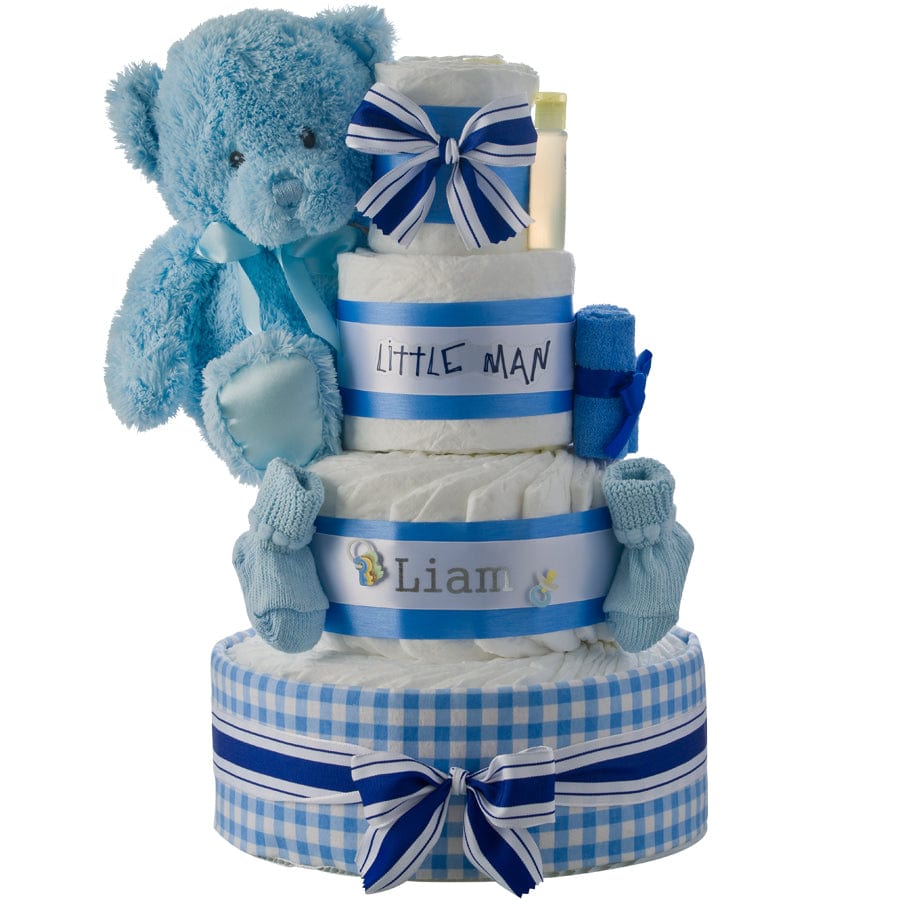 Lil&#39; Baby Cakes Little Man Personalized 4 Tier Diaper Cake