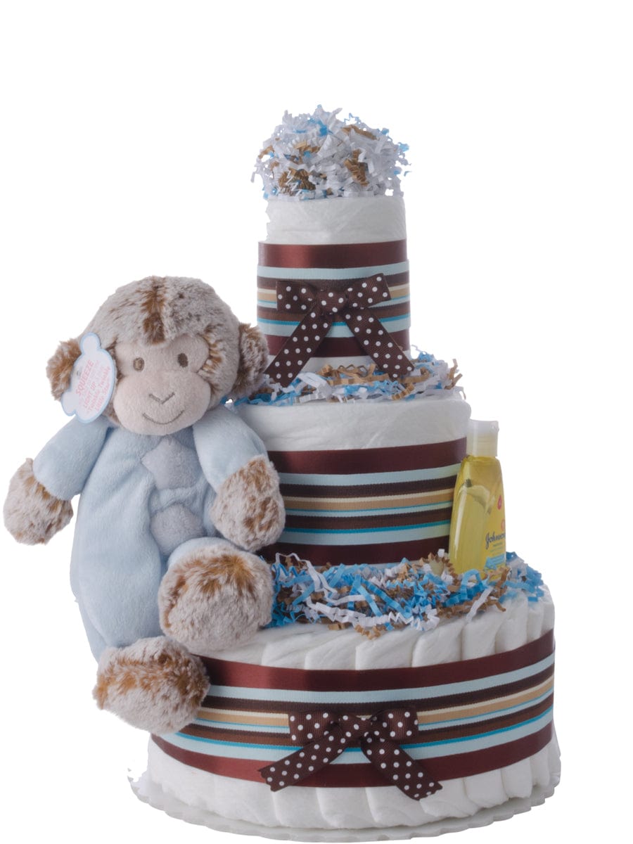 Lil' Baby Cakes Musical Monkey Blue Baby Boy Diaper Cake