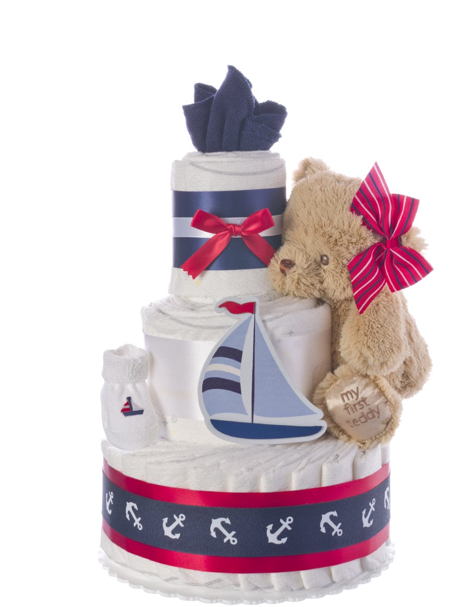 Lil&#39; Baby Cakes Nautical Baby 3 Tier Diaper Cake