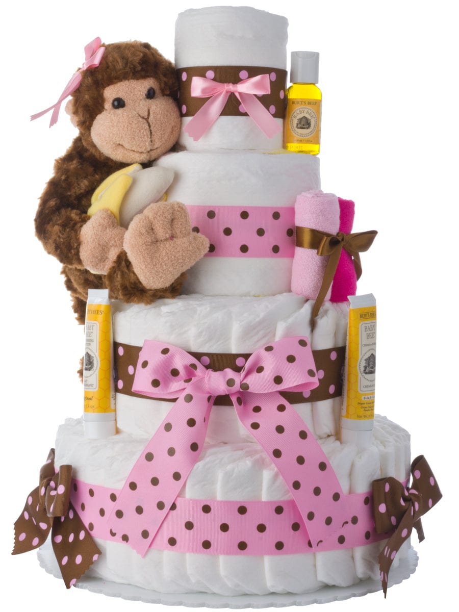 Lil&#39; Baby Cakes Our Lil&#39; Monkey 4 Tier Diaper Cake Pink