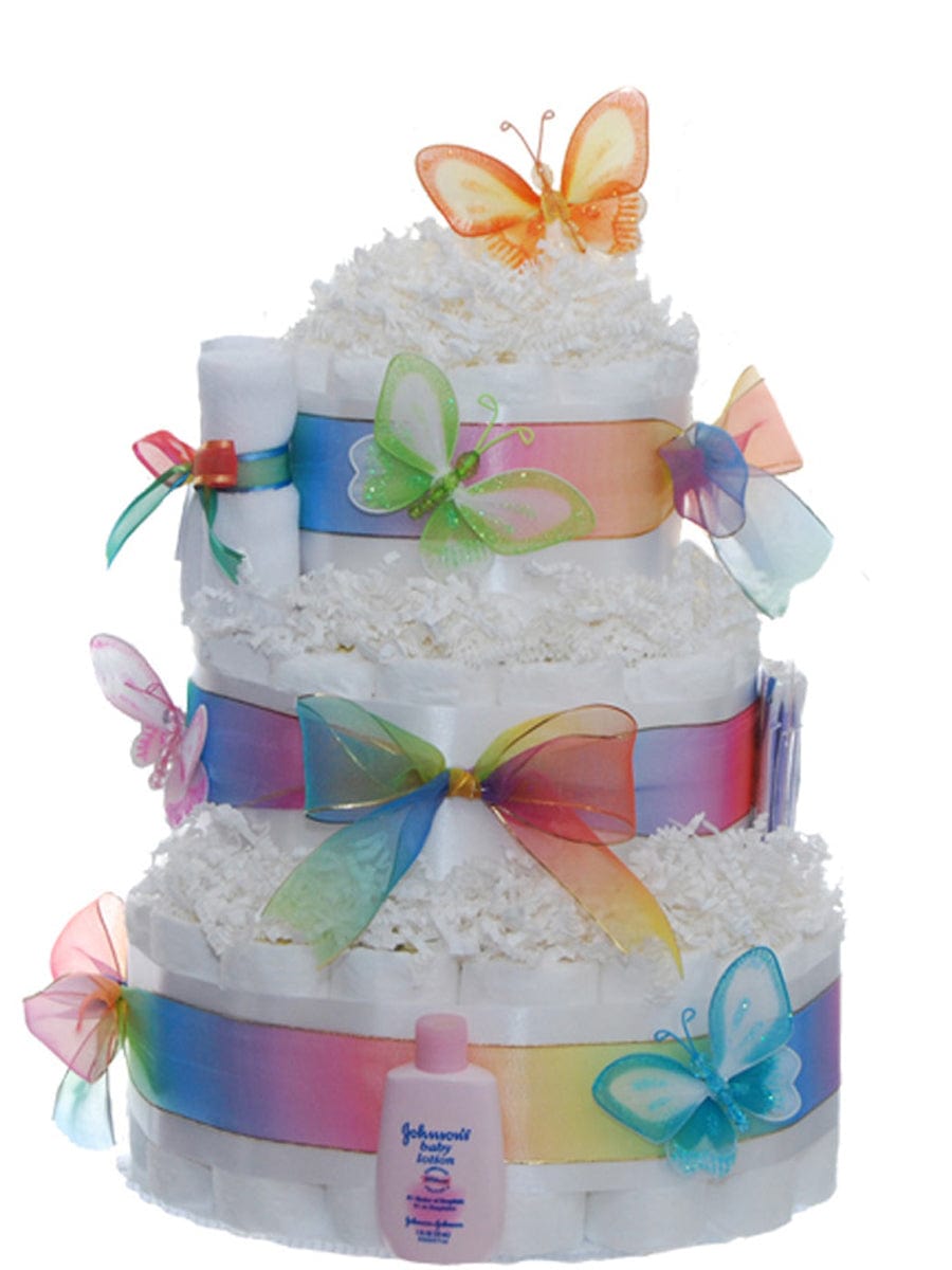 Lil&#39; Baby Cakes Pastel Baby Butterfly 3 Tier Rolled Diaper Cake