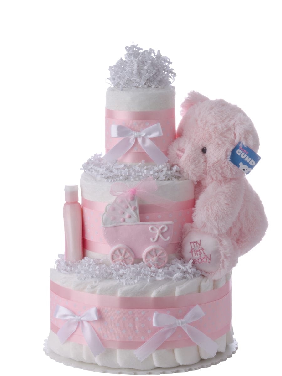 Pink Carriage Diaper Cake for Girls exclusive at Lil Baby Cakes