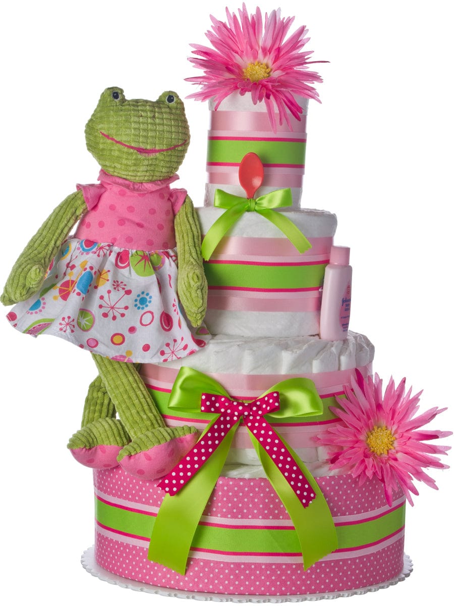 Lil' Baby Cakes Pink Frog 4 Tier Baby Diaper Cake