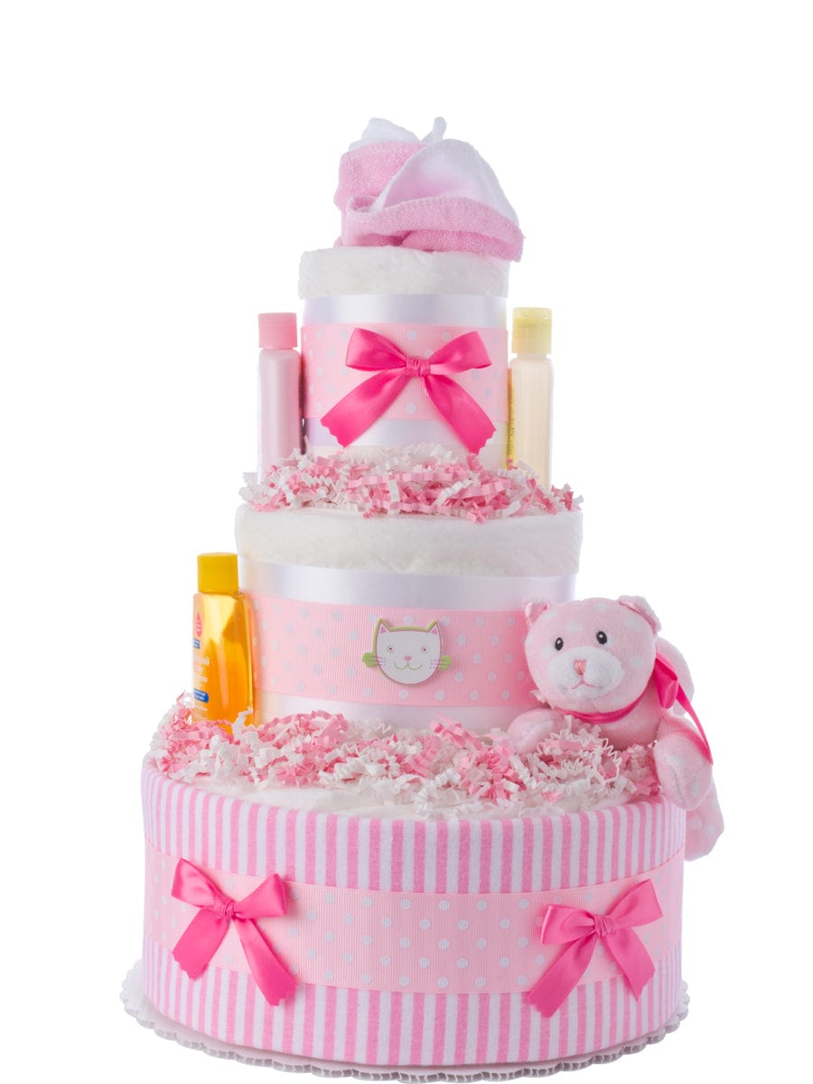 Lil&#39; Baby Cakes Pink Kitty Girl Diaper Cake