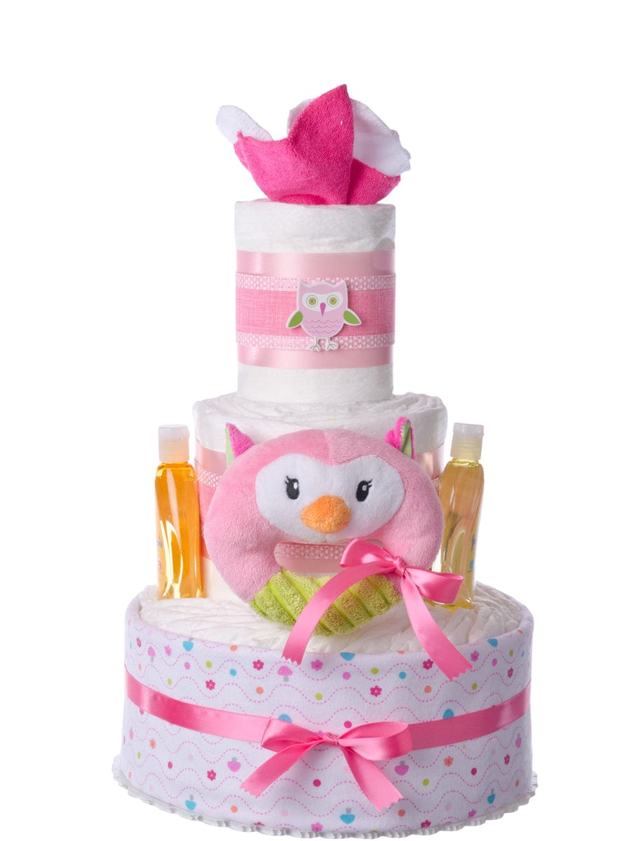 Lil' Baby Cakes Pink Owl Rattle Diaper Cake for Girls