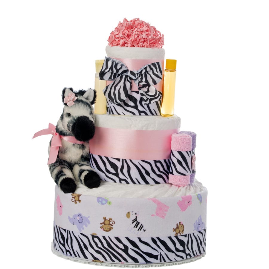 Lil&#39; Baby Cakes Pink Safari 3 Tier Diaper Cake