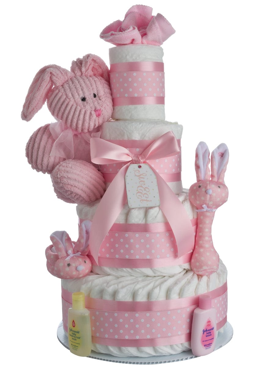 Lil' Baby Cakes Pink Some Bunny Loves Me 4 Tier Diaper Cake