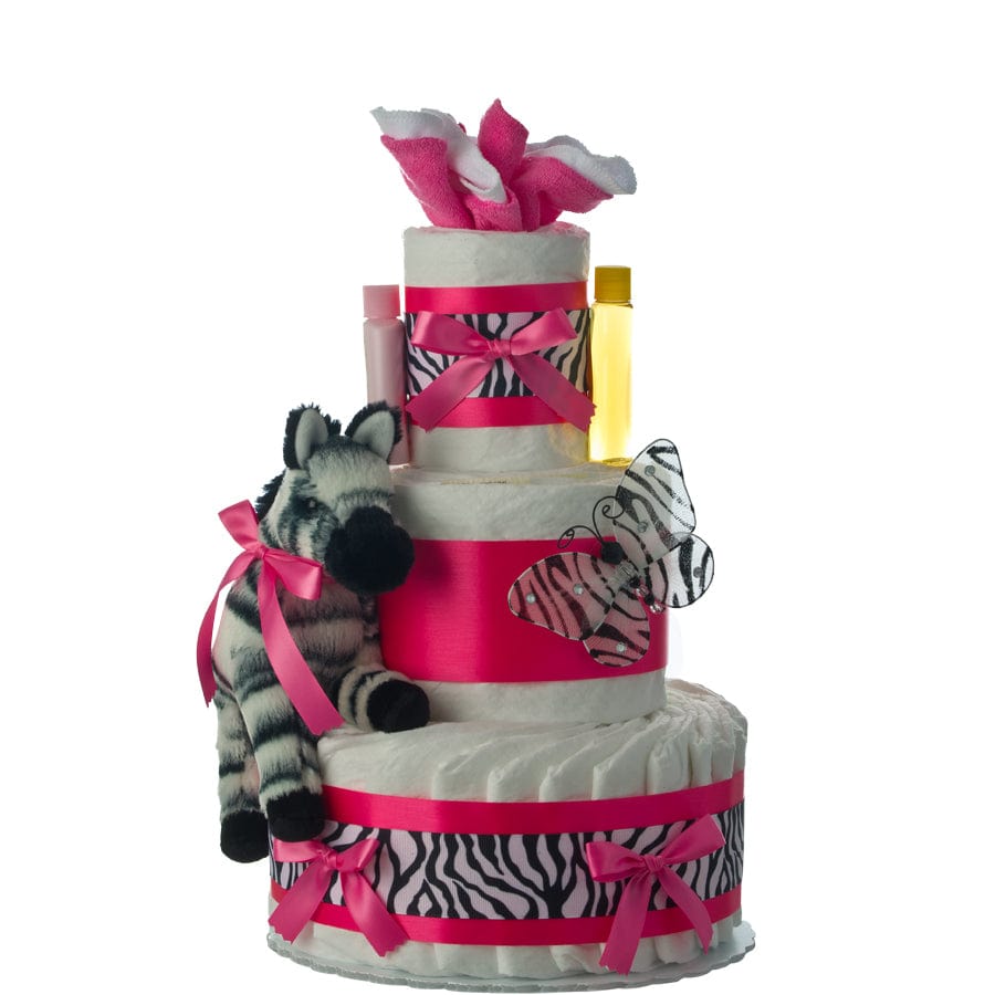 Lil&#39; Baby Cakes Pink Zebra 3 Tier Diaper Cake