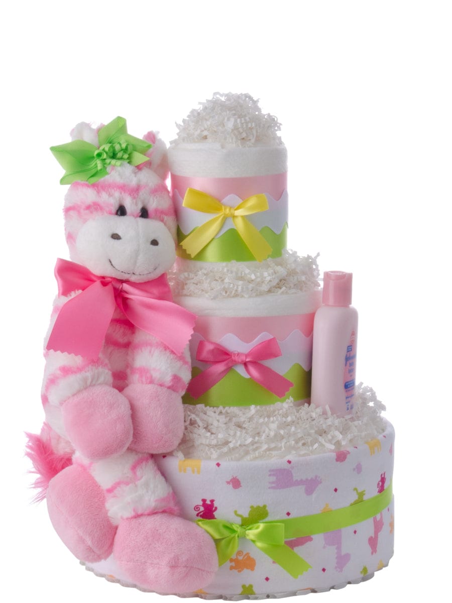 Lil' Baby Cakes Pink Zebra Girls Diaper Cake