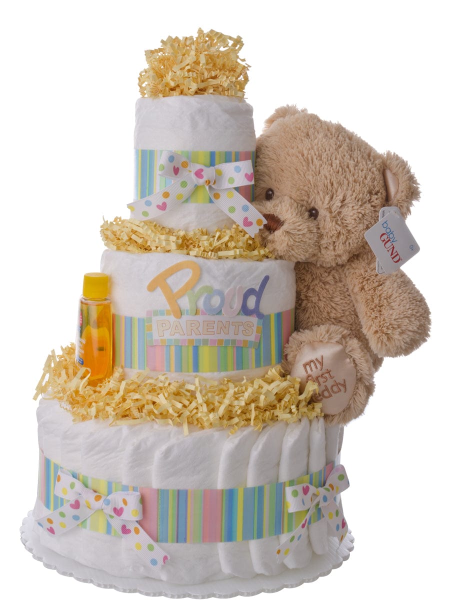Proud Parents Tier Diaper Cake exclusive at Lil' Baby Cakes