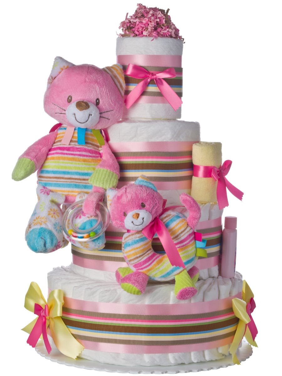 Lil' Baby Cakes Rainbow Kitty Cat 4 Tier Baby Diaper Cake