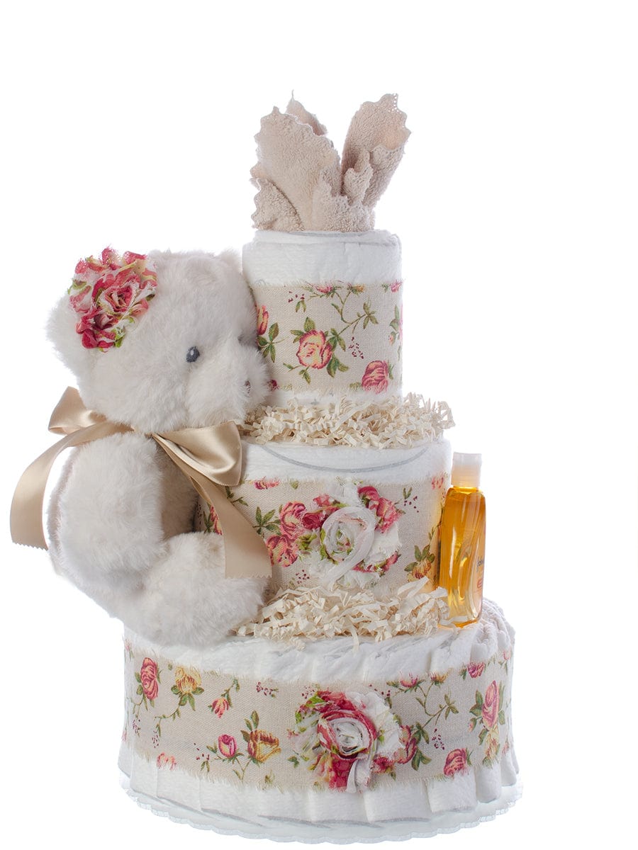 Lil' Baby Cakes Rosy Bear Diaper Cake for Girls