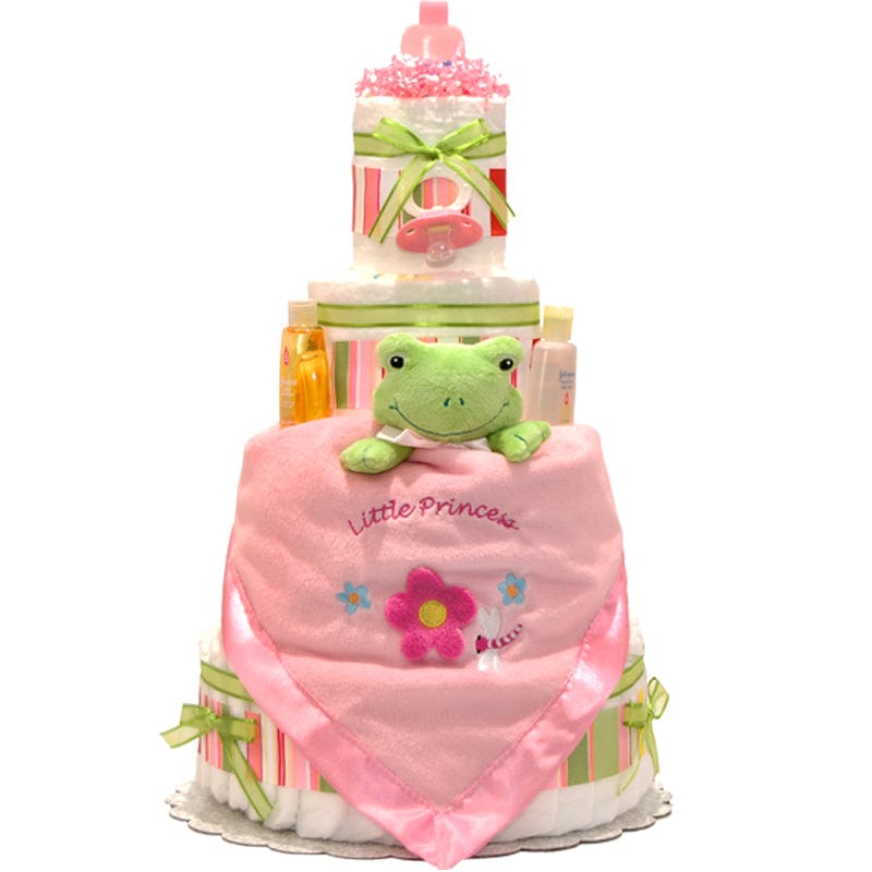 Lil' Baby Cakes Satin Pink Frog 4 Tier Diaper Cake