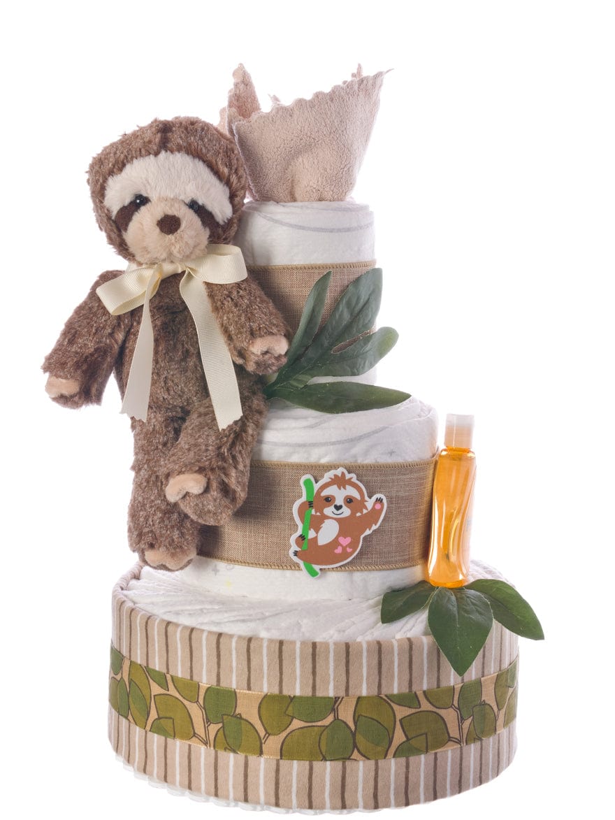 Lil&#39; Baby Cakes Sloth Three Tier Neutral Diaper Cake