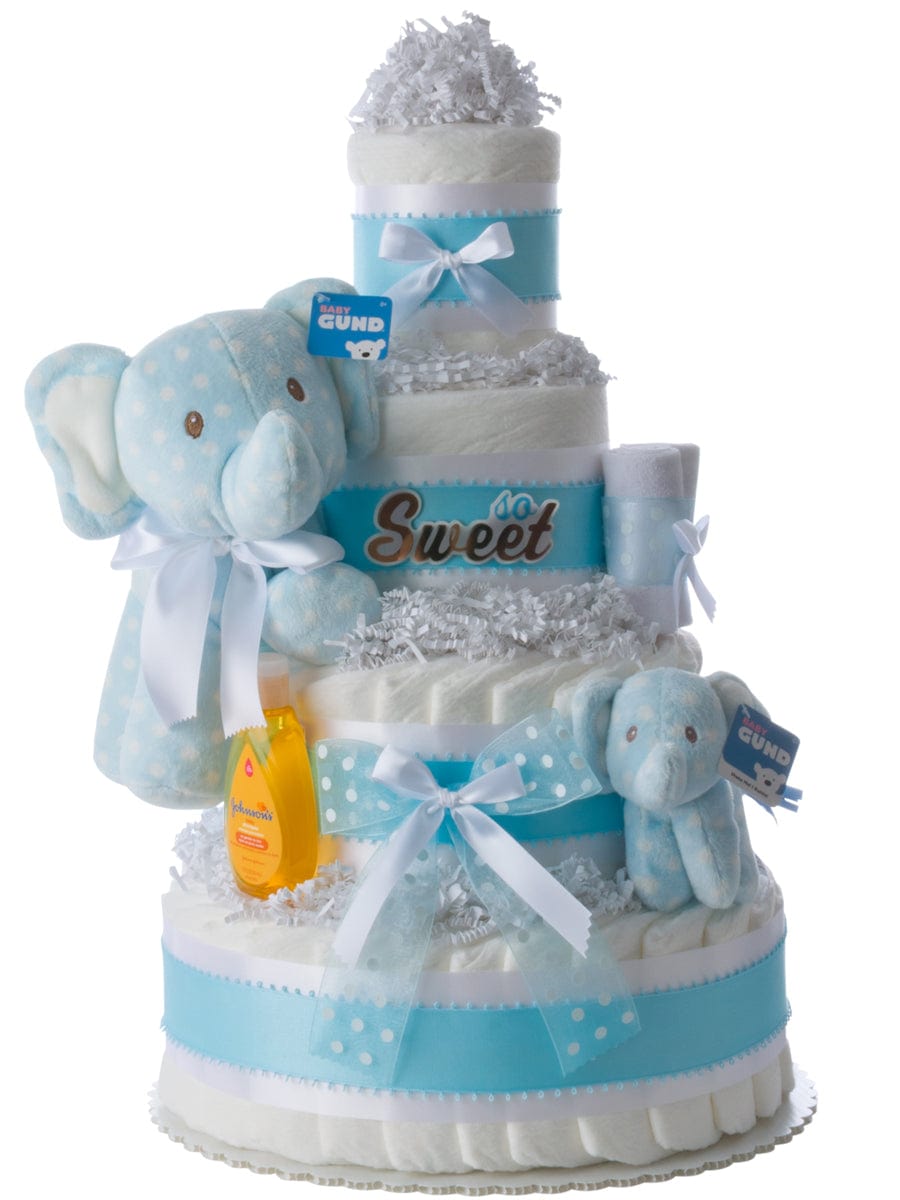 Lil&#39; Baby Cakes So Sweet Blue Elephant Diaper Cake for Boys