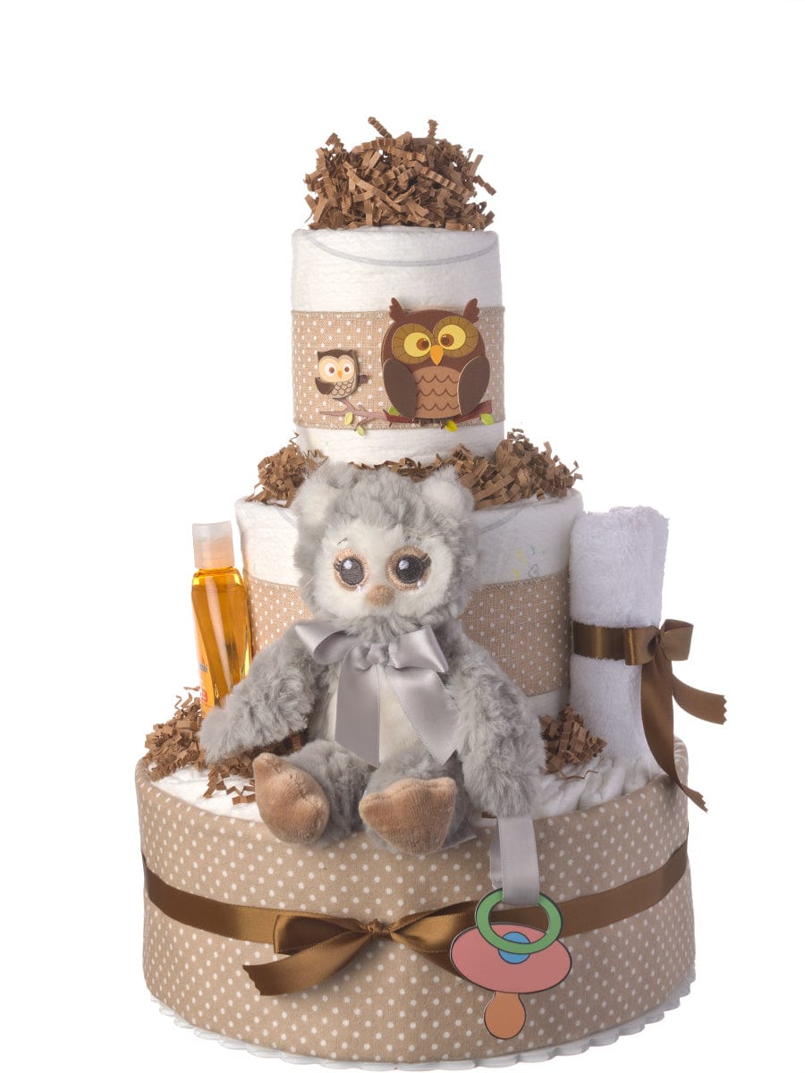 Lil&#39; Baby Cakes Three Tier Lil Gray Owl Diaper Cake