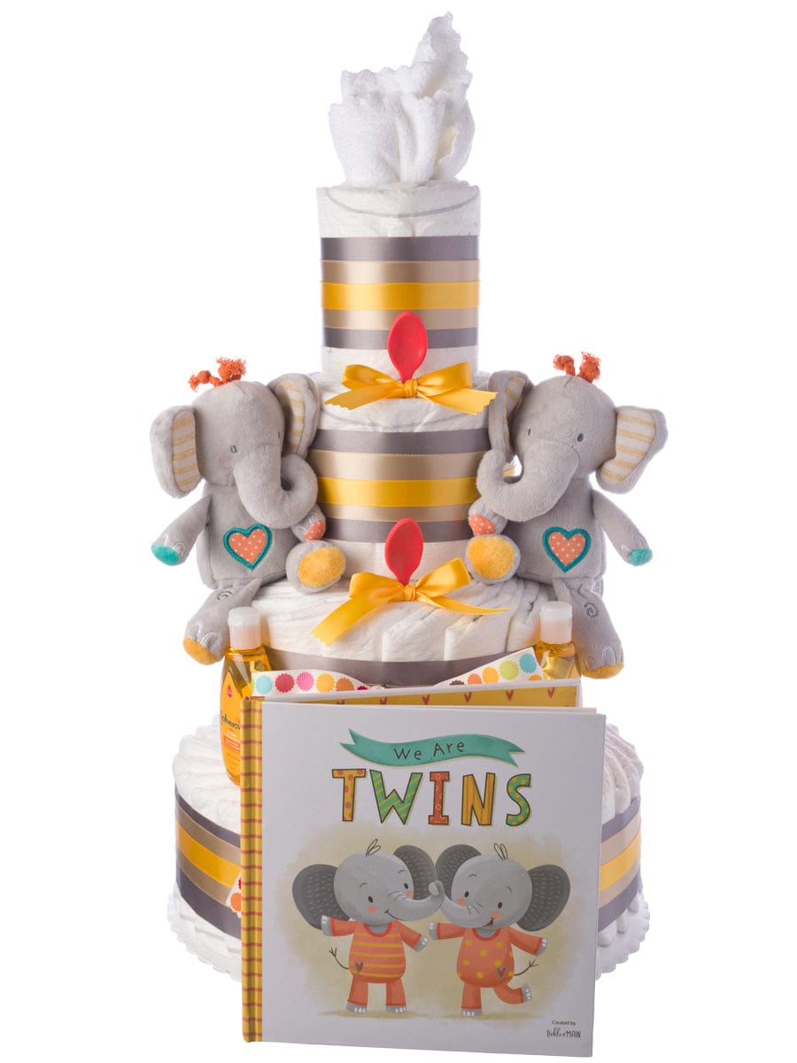 Lil' Baby Cakes Twins Elephant Themed Diaper Cake