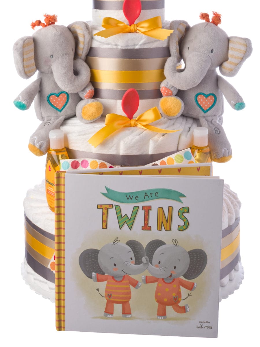 Lil&#39; Baby Cakes Twins Elephant Themed Diaper Cake