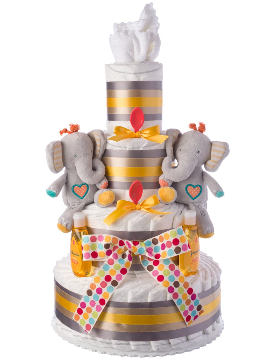 Lil' Baby Cakes Twins Elephant Themed Diaper Cake